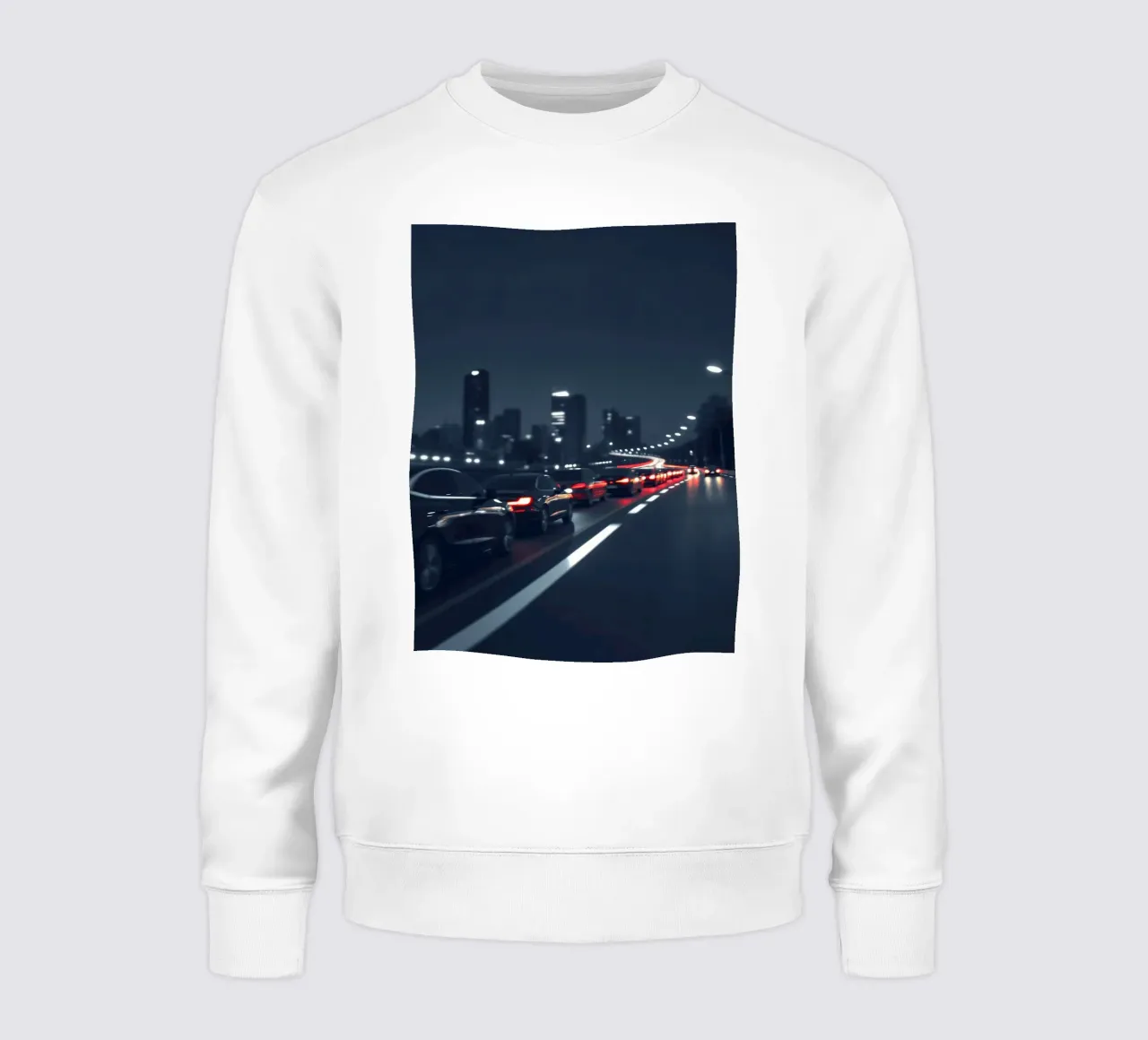 Traffic moving through a city highway at nigh sweatshirt by DesignDoodle
