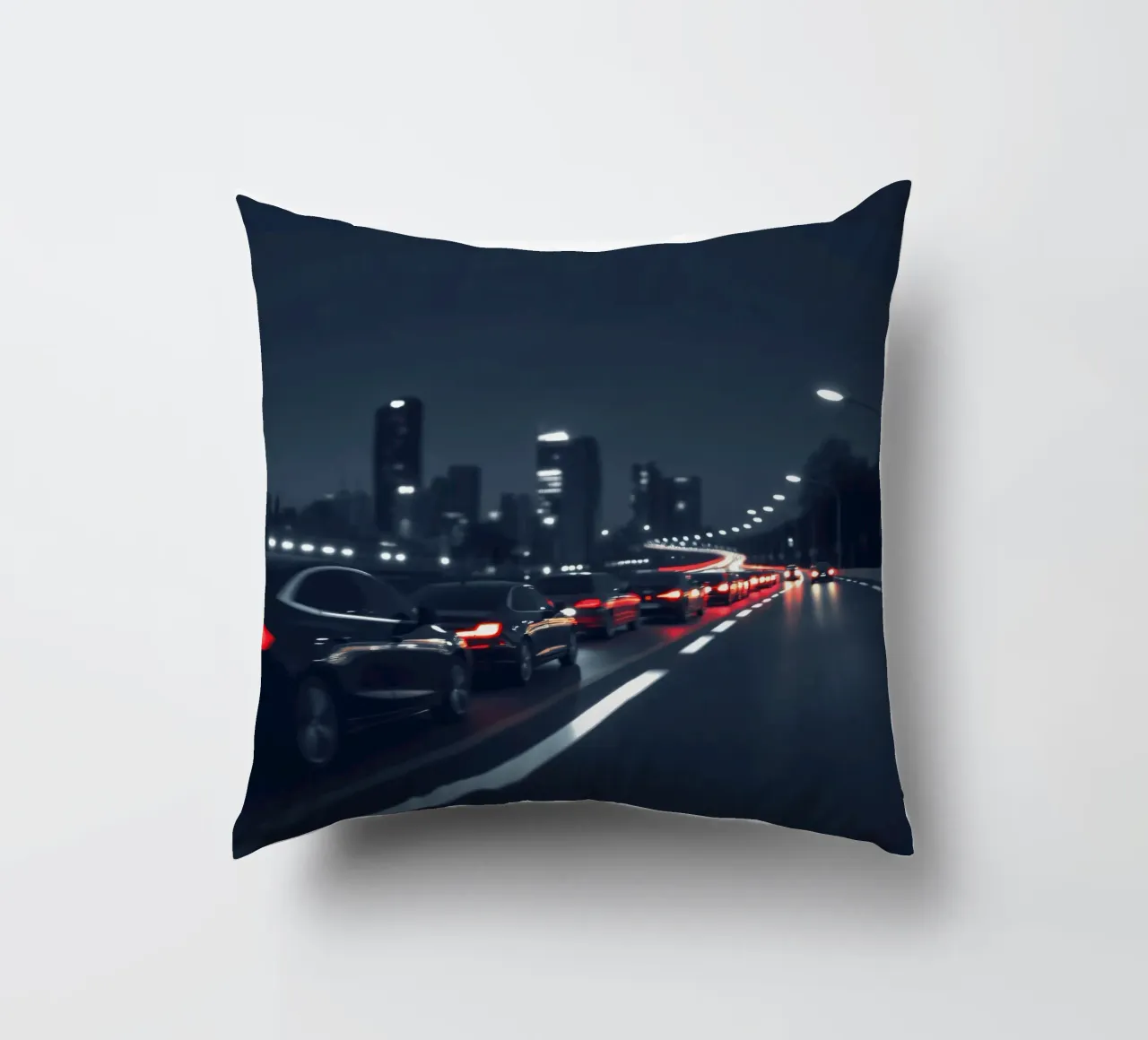 Traffic moving through a city highway at nigh cuscino da DesignDoodle