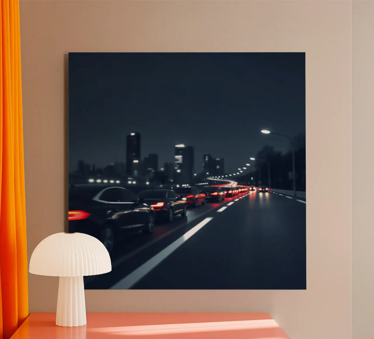 Traffic moving through a city highway at nigh Alu-Dibond von DesignDoodle