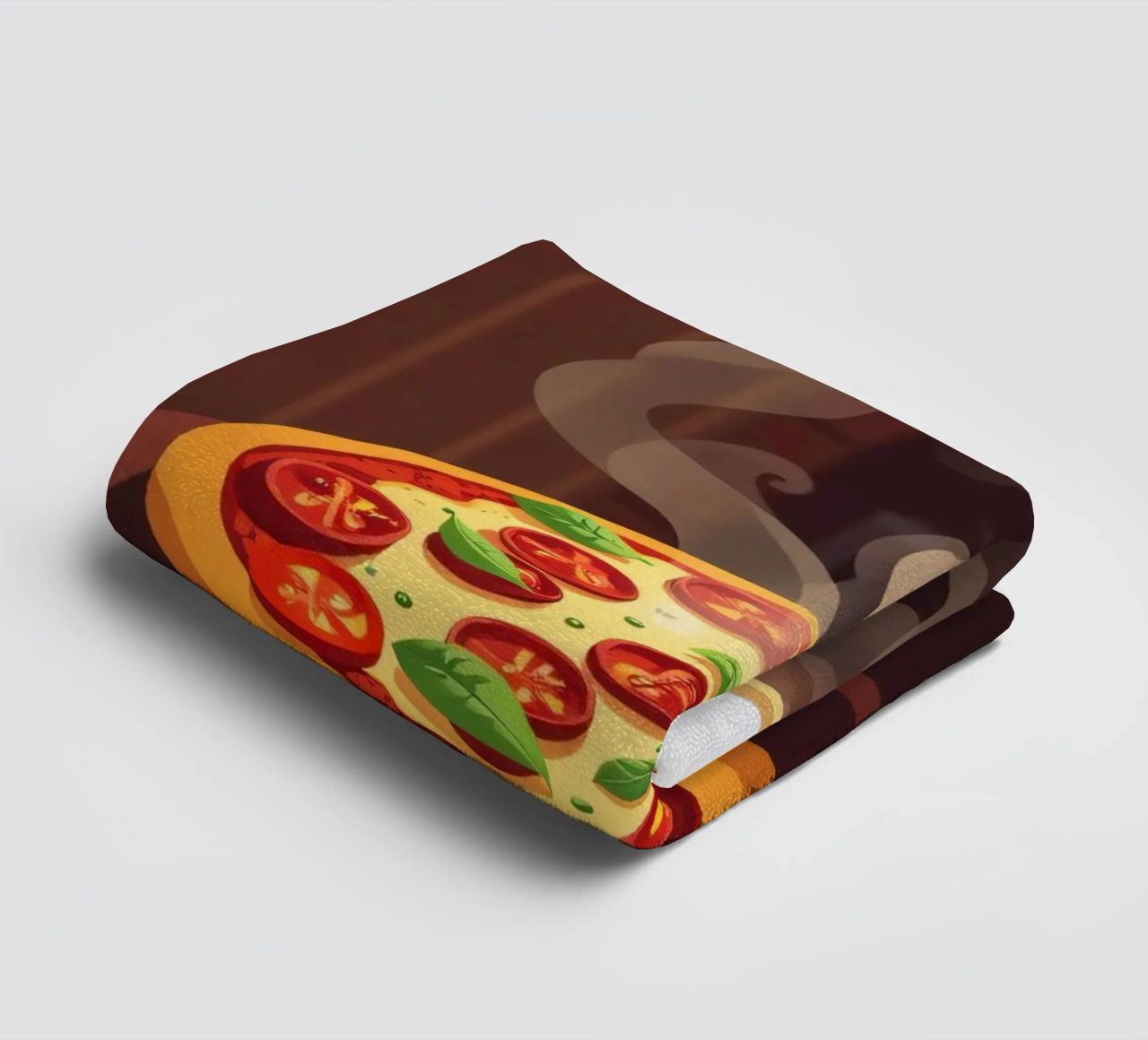 Freshly baked pizza with tomatoes and herbs steaming towel by DesignDoodle