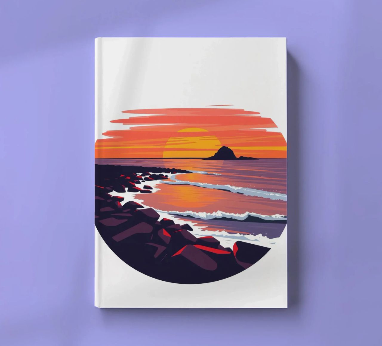 Beautiful sunset over a rocky coastline with gentle waves notebook by DesignDoodle