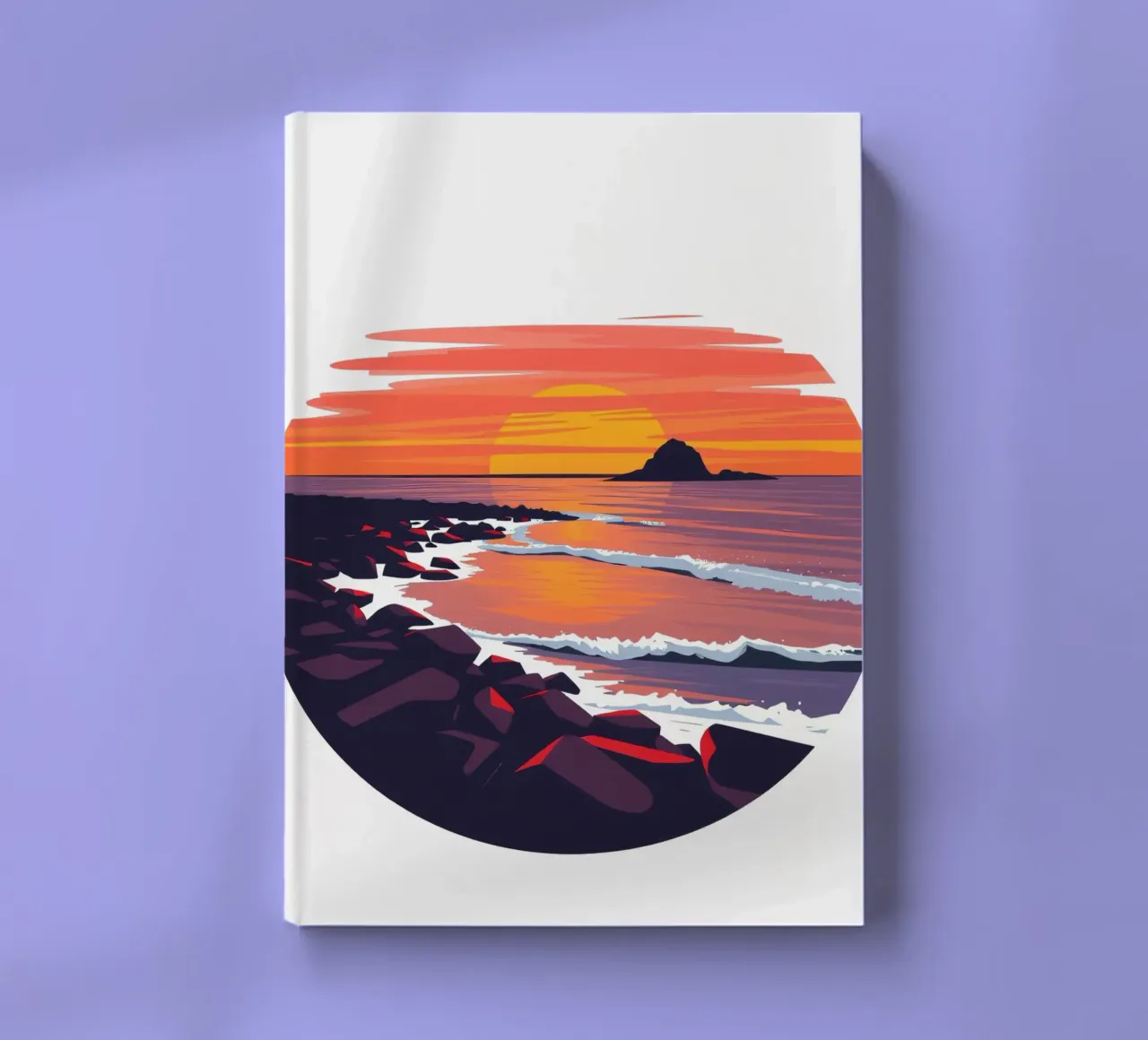 Splendido tramonto su una costa rocciosa con dolci onde diario da DesignDoodle