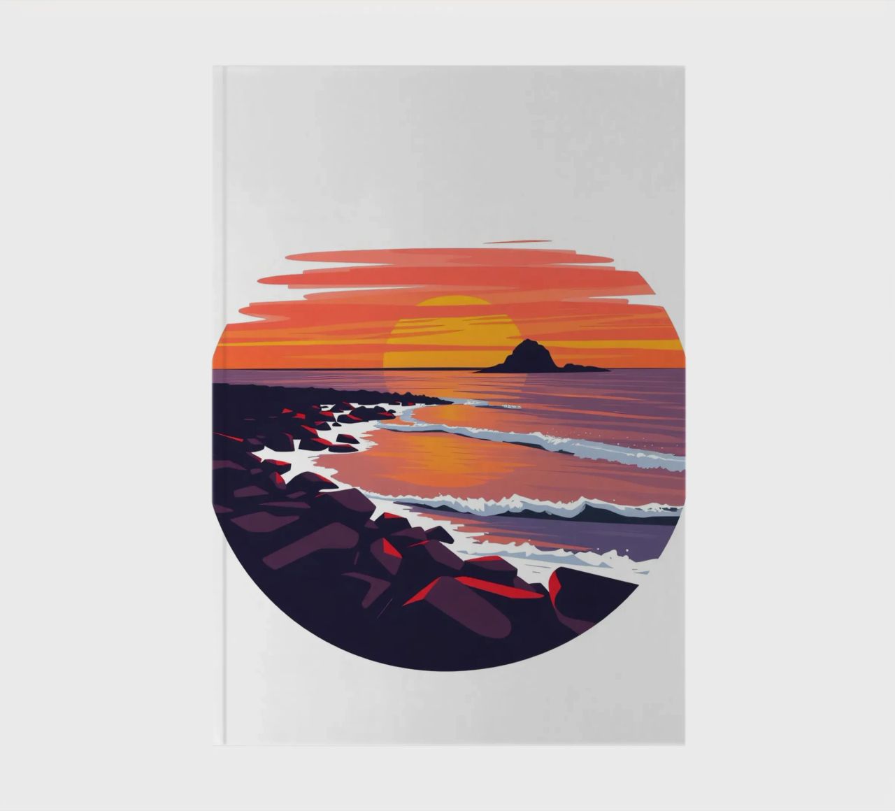 Beautiful sunset over a rocky coastline with gentle waves notebook by DesignDoodle