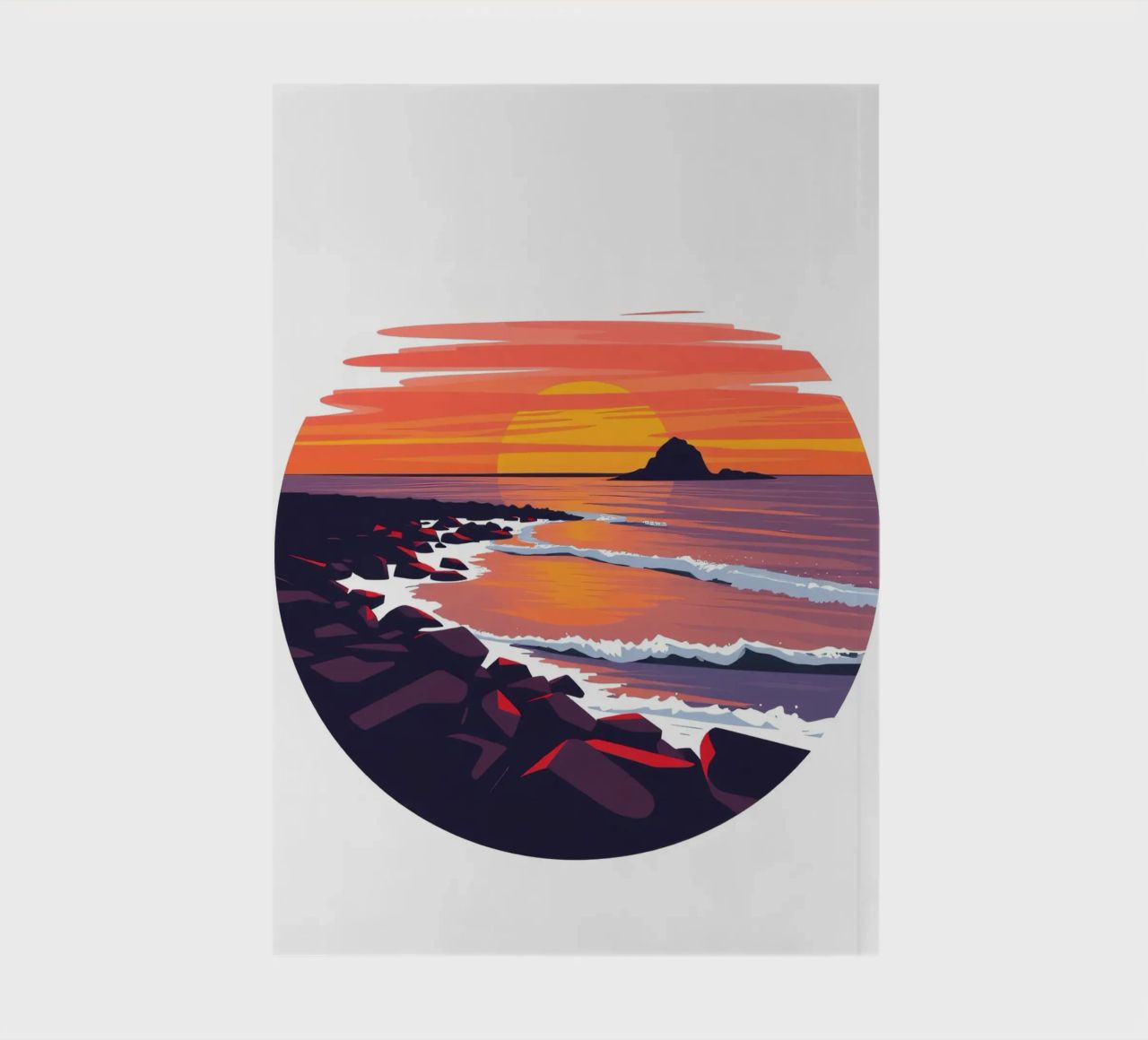 Beautiful sunset over a rocky coastline with gentle waves notebook by DesignDoodle