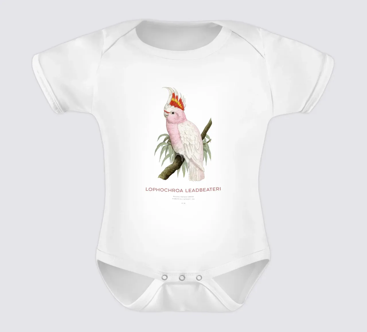 Cacatua rosa o Lophochroa leadbeateri body neonato maniche corte da Vintagrafica
