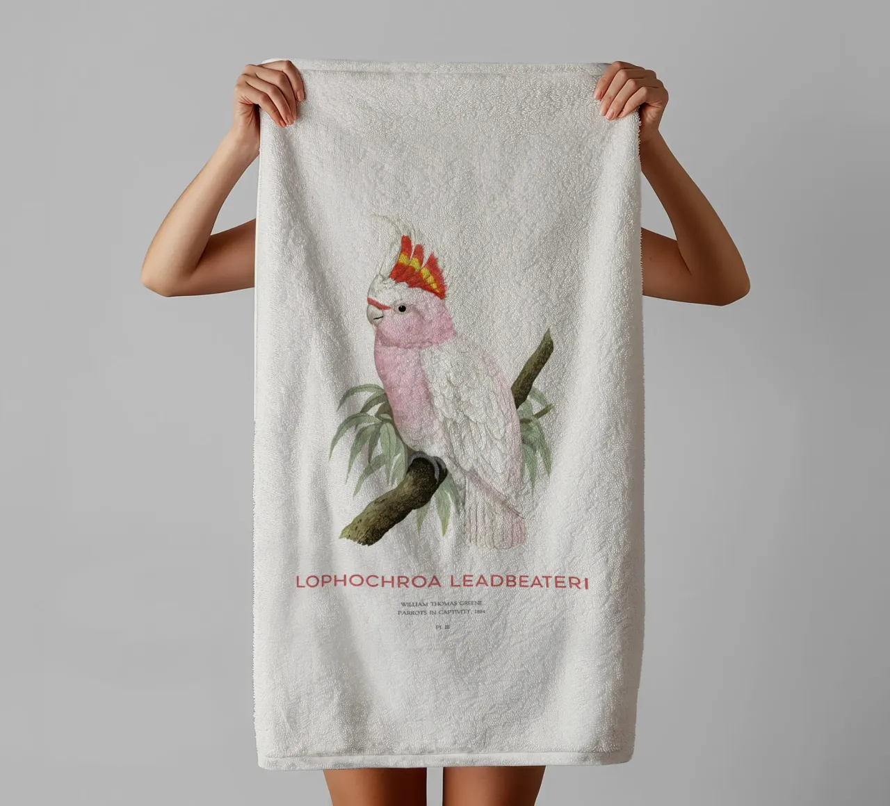 Rosa Kakadu oder Lophochroa leadbeateri Handtuch von Vintagrafica