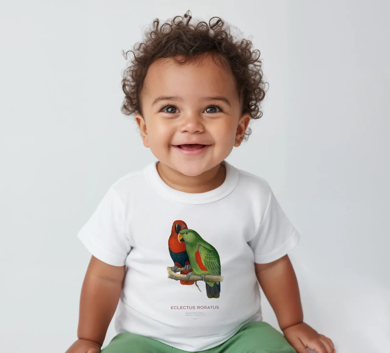 Ecletto delle Molucche o Eclectus roratus maglietta neonato da Vintagrafica
