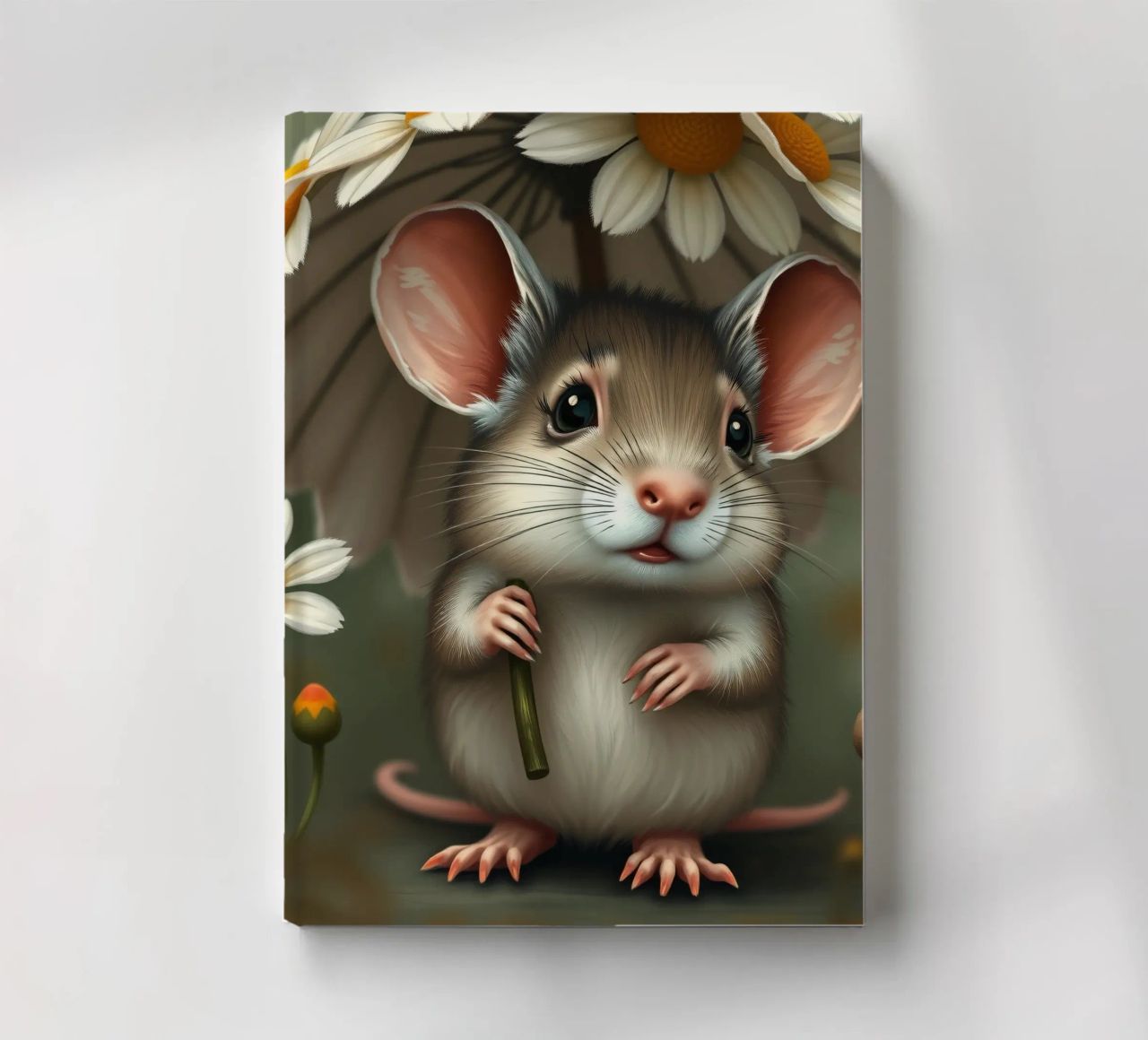 A cute mouse sheltered under a daisy umbrella notebook by DesignDoodle
