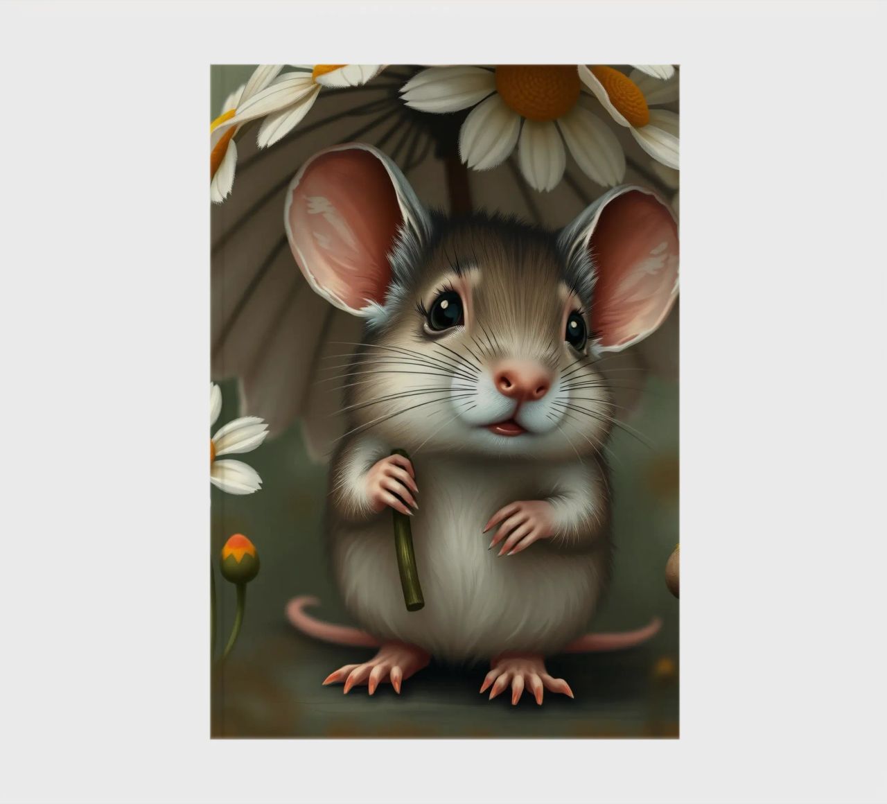 A cute mouse sheltered under a daisy umbrella notebook by DesignDoodle