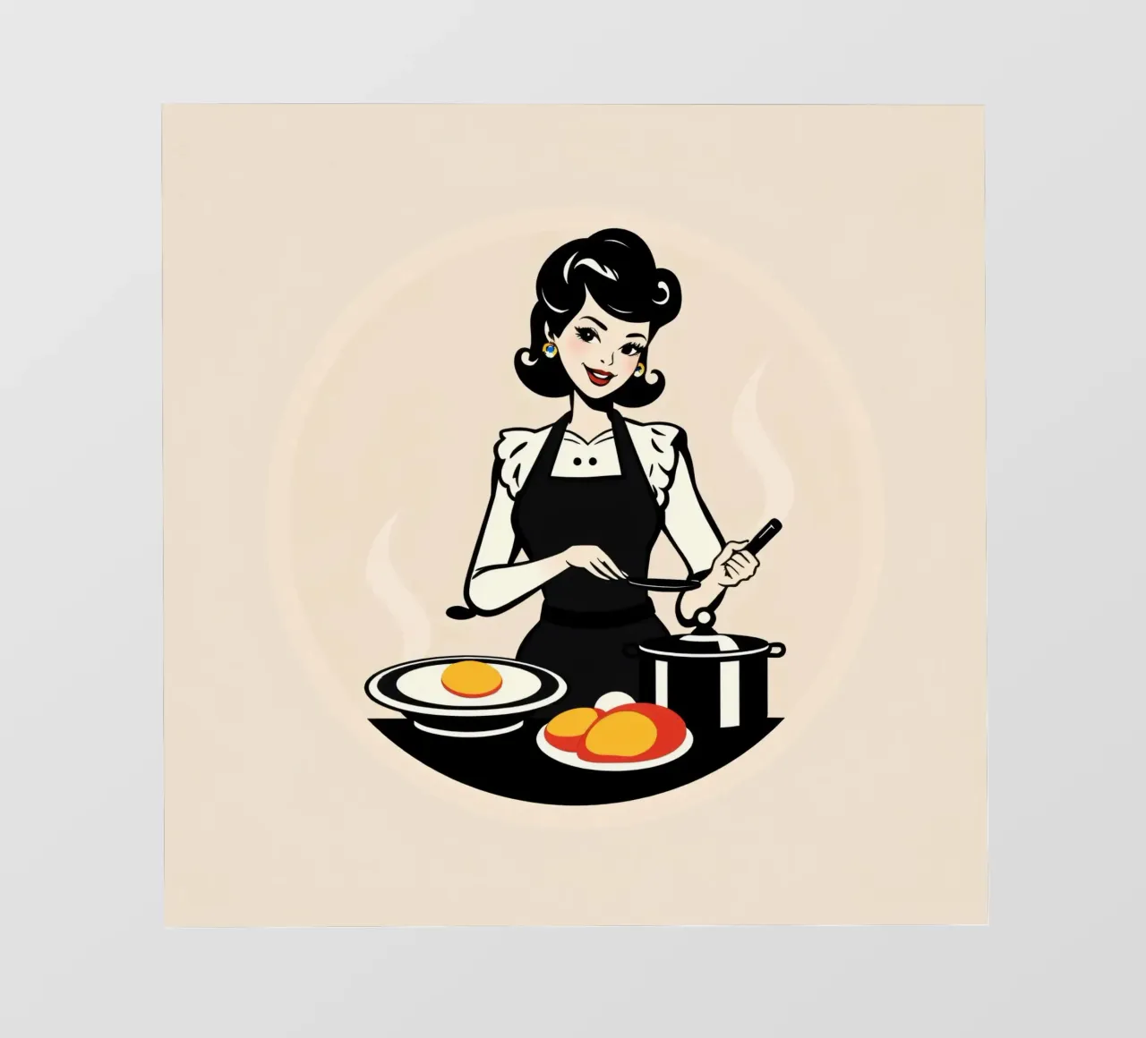 Un'ambientazione vintage in cucina dove una donna con il grembiule cucina pellicola backlit da DesignDoodle