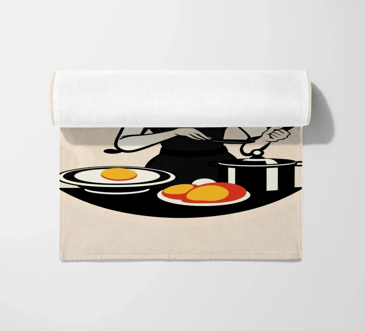Un'ambientazione vintage in cucina dove una donna con il grembiule cucina telo mare da DesignDoodle