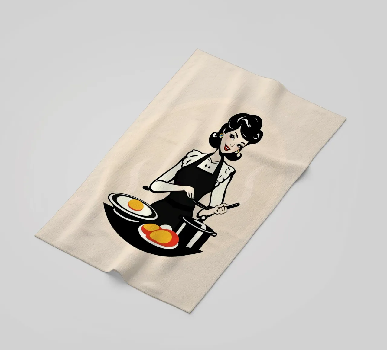 Un'ambientazione vintage in cucina dove una donna con il grembiule cucina telo mare da DesignDoodle