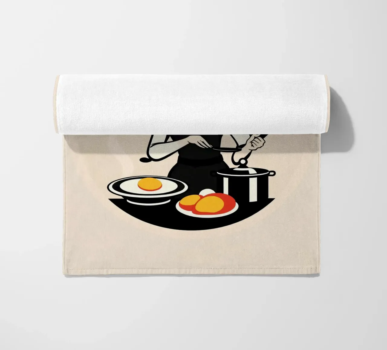 Un'ambientazione vintage in cucina dove una donna con il grembiule cucina telo mare da DesignDoodle