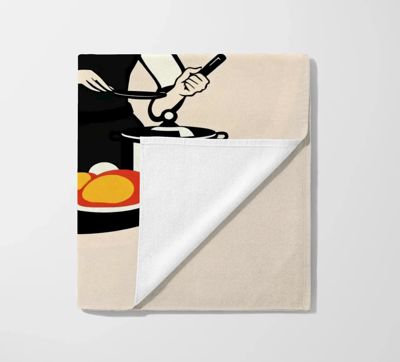 Un'ambientazione vintage in cucina dove una donna con il grembiule cucina telo mare da DesignDoodle