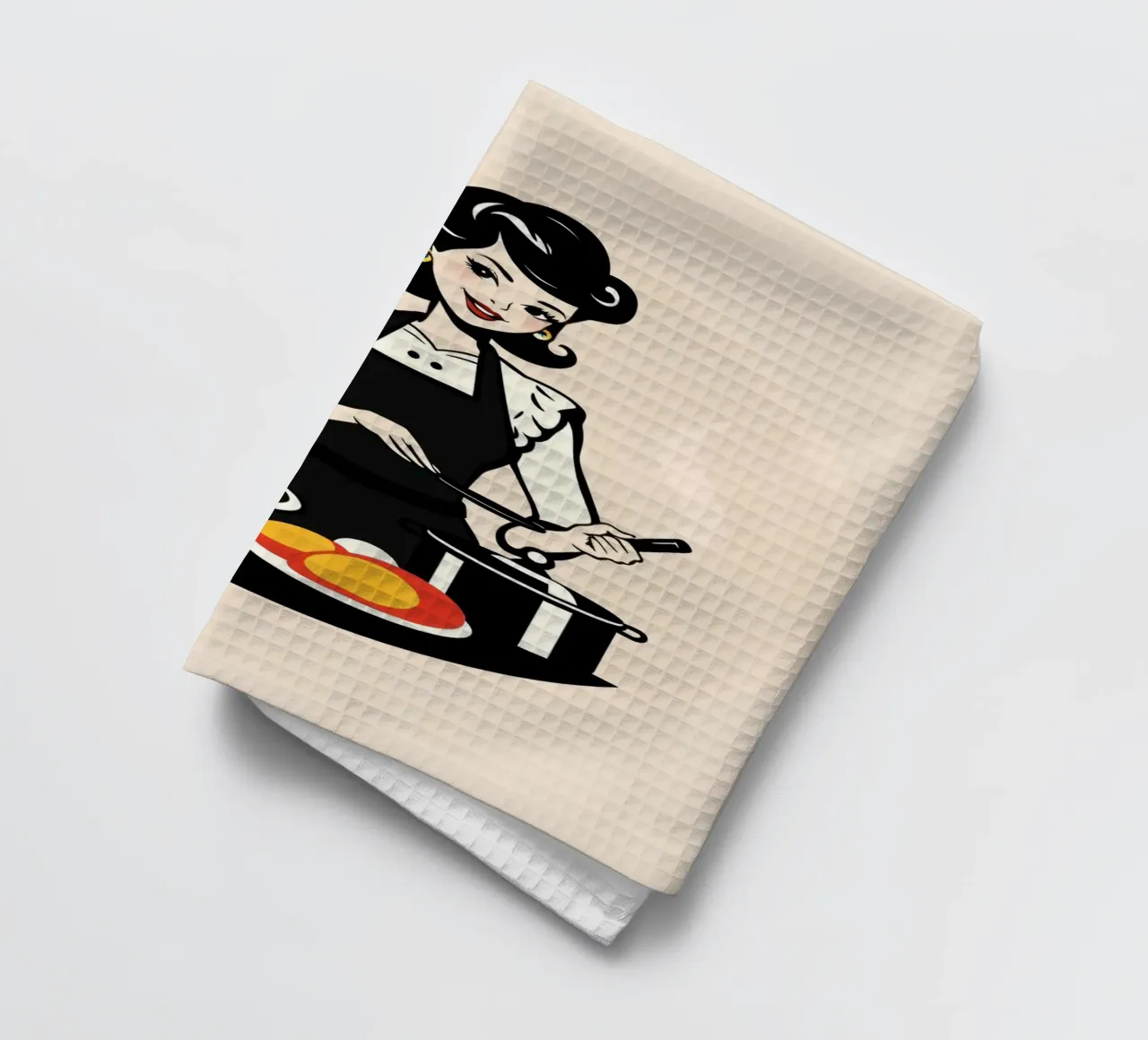 Un'ambientazione vintage in cucina dove una donna con il grembiule cucina canovaccio da cucina da DesignDoodle